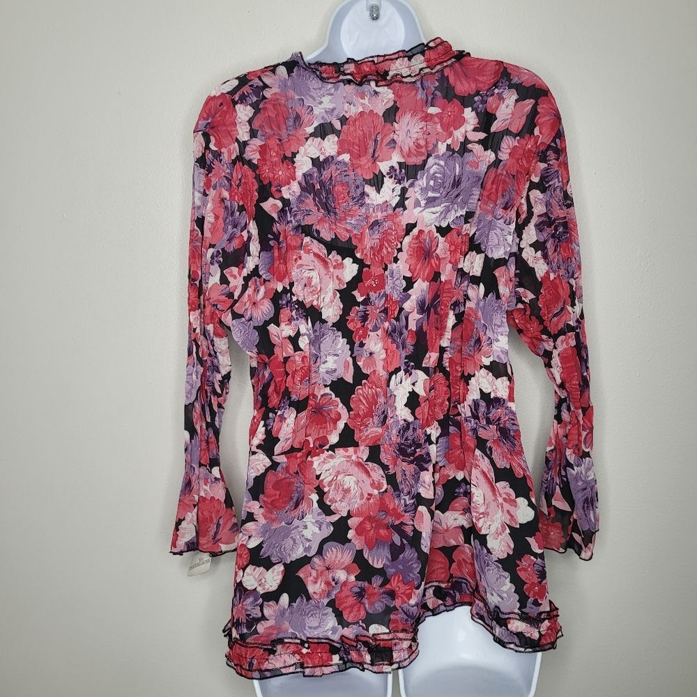 Vintage y2k red pink romantic girlie ruffle tie front fairy moody top size xl - Picture 2 of 8